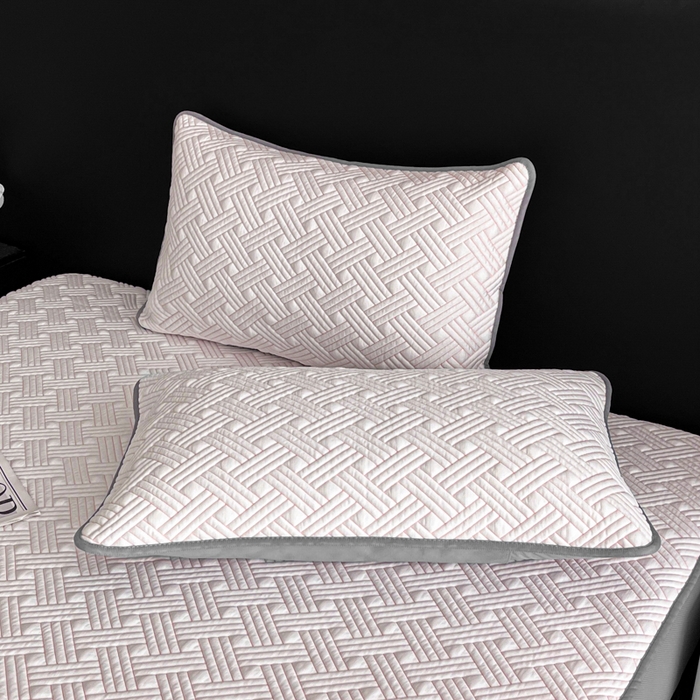 91家纺网 家纺一手货源 找家纺 欧邦 2025新款加厚PE中分子凉感豆豆软席-极简系列 床笠款-极简-粉