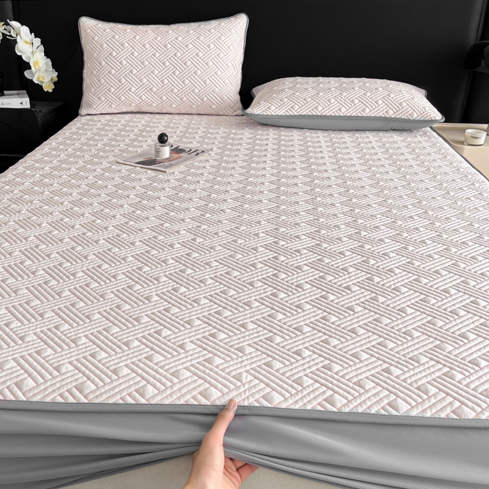 91家纺网 家纺一手货源 找家纺 欧邦 2025新款加厚PE中分子凉感豆豆软席-极简系列 床笠款-极简-粉