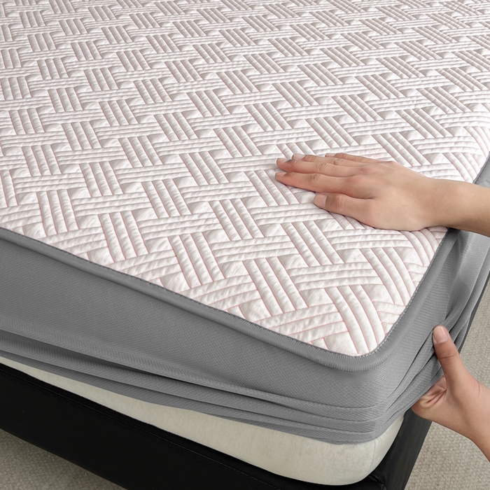 91家纺网 家纺一手货源 找家纺 欧邦 2025新款加厚PE中分子凉感豆豆软席-极简系列 床笠款-极简-粉