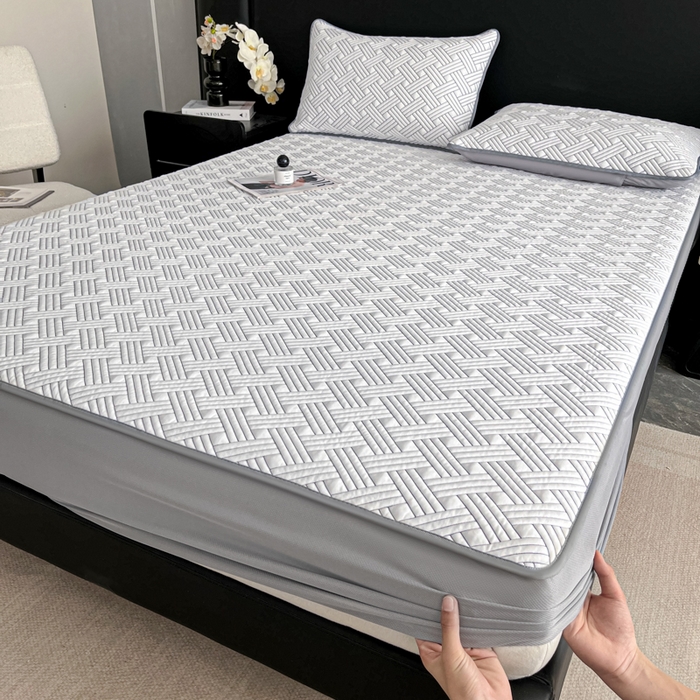 91家纺网 家纺一手货源 找家纺 欧邦 2025新款加厚PE中分子凉感豆豆软席-极简系列 床笠款-极简-灰