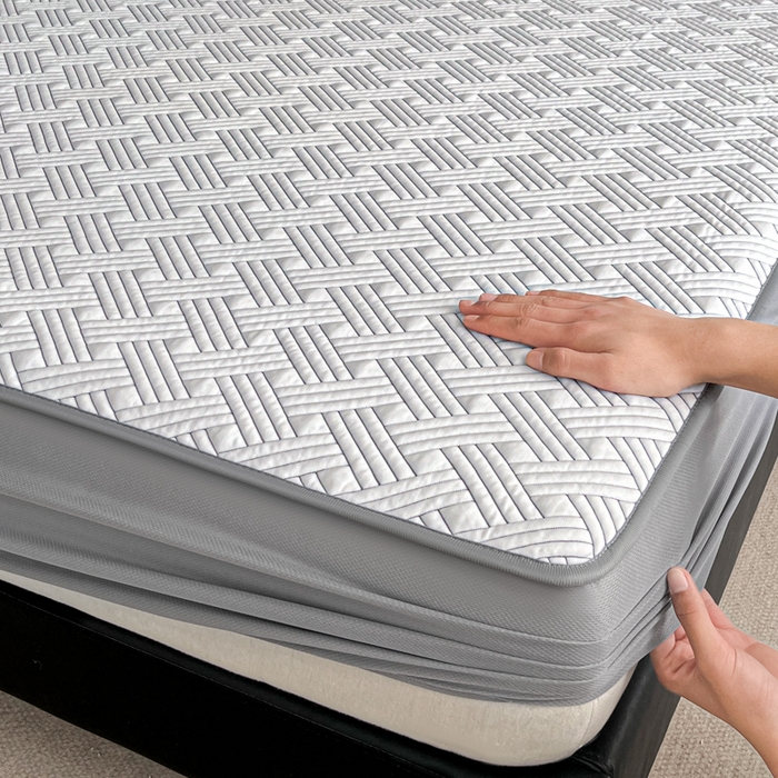 91家纺网 家纺一手货源 找家纺 欧邦 2025新款加厚PE中分子凉感豆豆软席-极简系列 床笠款-极简-灰