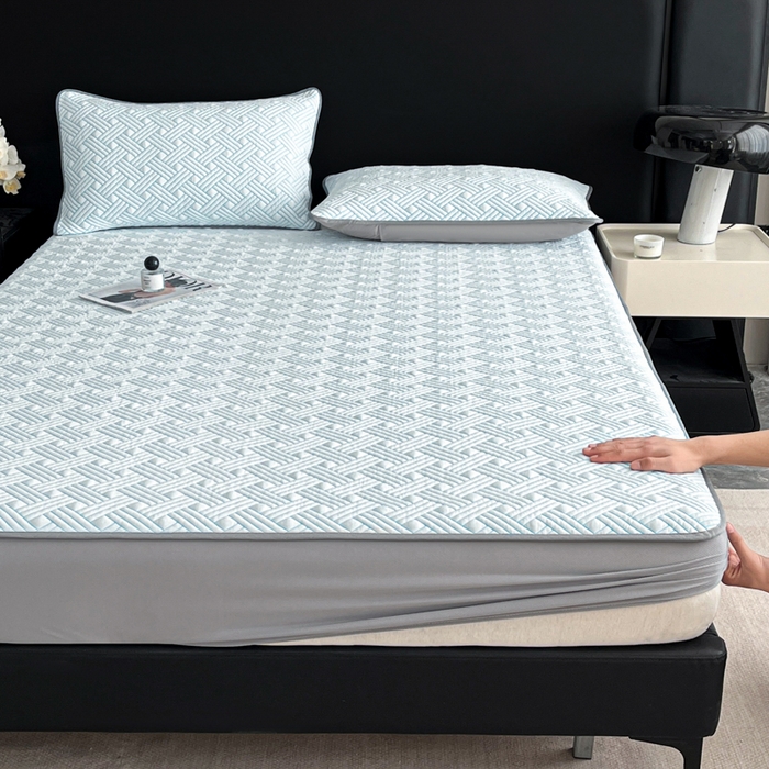 91家纺网 家纺一手货源 找家纺 欧邦 2025新款加厚PE中分子凉感豆豆软席-极简系列 床笠款-极简-蓝