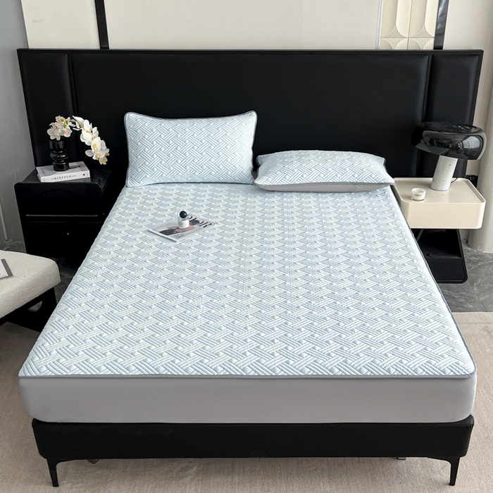 91家纺网 家纺一手货源 找家纺 欧邦 2025新款加厚PE中分子凉感豆豆软席-极简系列 床笠款-极简-蓝