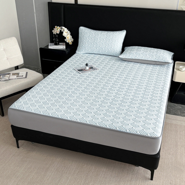 91家纺网 家纺一手货源 找家纺 欧邦 2025新款加厚PE中分子凉感豆豆软席-极简系列 床笠款-极简-蓝