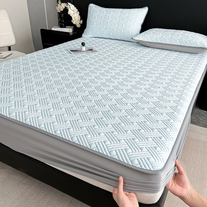 91家纺网 家纺一手货源 找家纺 欧邦 2025新款加厚PE中分子凉感豆豆软席-极简系列 床笠款-极简-蓝