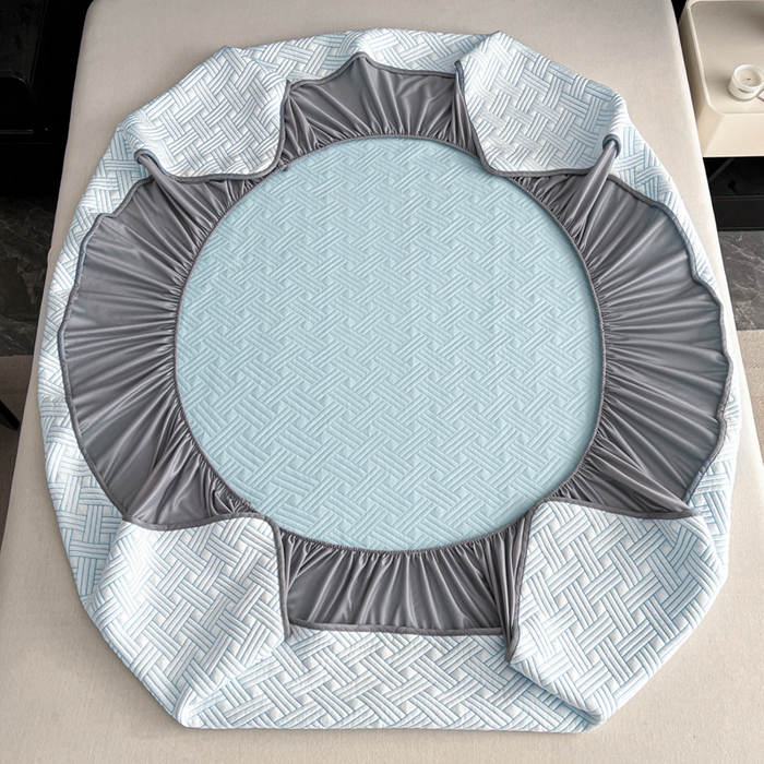 91家纺网 家纺一手货源 找家纺 欧邦 2025新款加厚PE中分子凉感豆豆软席-极简系列 床笠款-极简-蓝