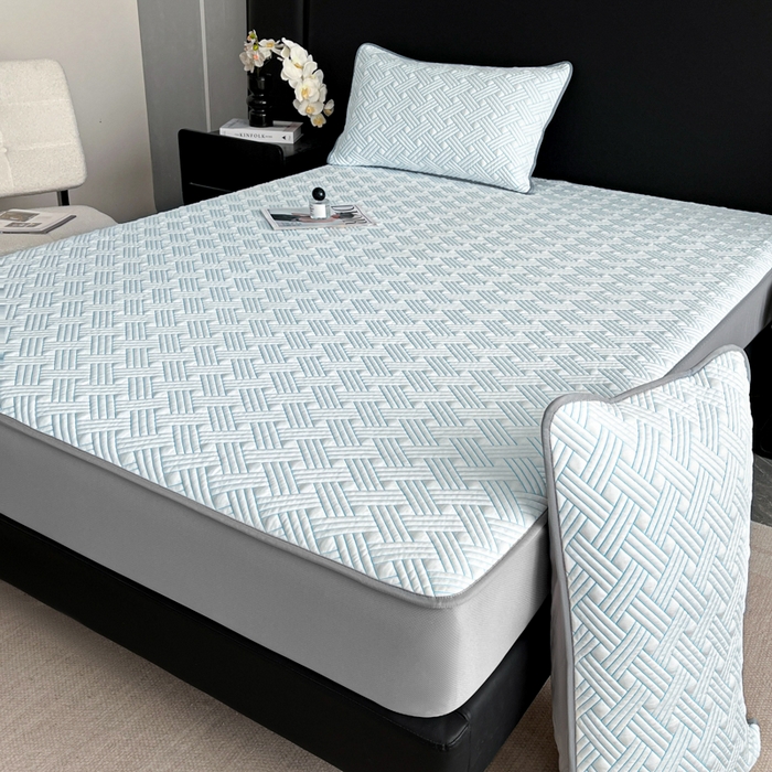 91家纺网 家纺一手货源 找家纺 欧邦 2025新款加厚PE中分子凉感豆豆软席-极简系列 床笠款-极简-蓝