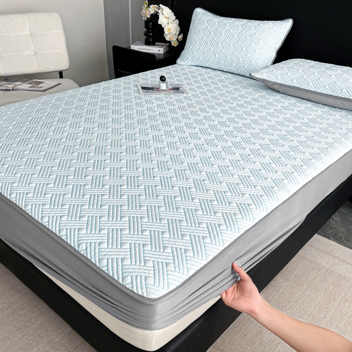 91家纺网 家纺一手货源 找家纺 欧邦 2025新款加厚PE中分子凉感豆豆软席-极简系列 床笠款-极简-蓝