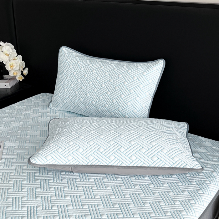 91家纺网 家纺一手货源 找家纺 欧邦 2025新款加厚PE中分子凉感豆豆软席-极简系列 床笠款-极简-蓝