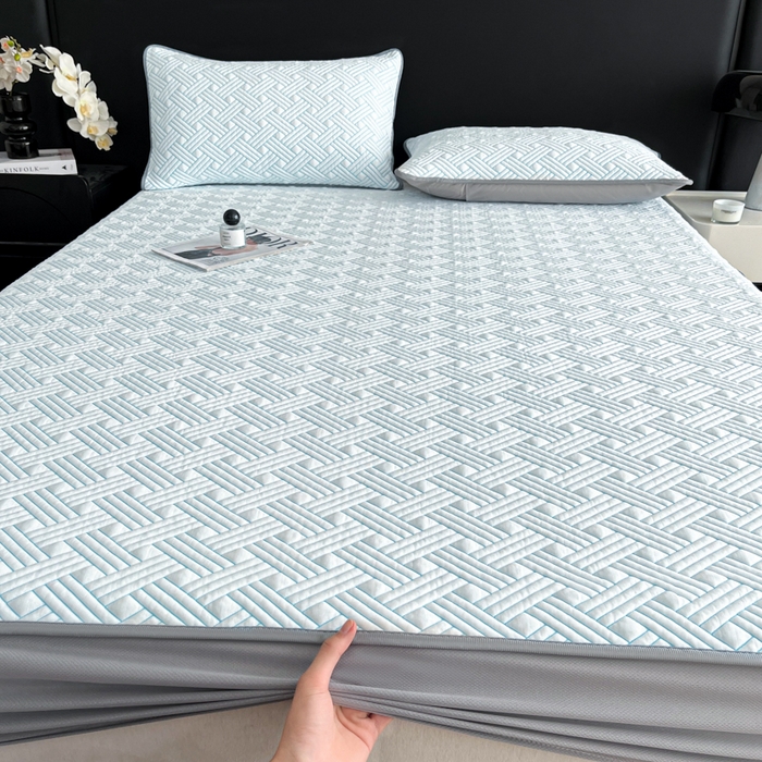 91家纺网 家纺一手货源 找家纺 欧邦 2025新款加厚PE中分子凉感豆豆软席-极简系列 床笠款-极简-蓝