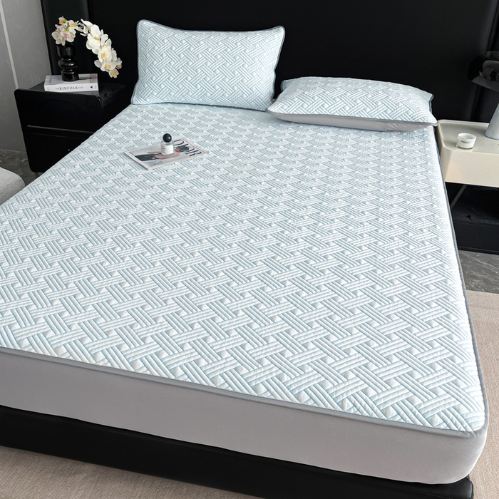 91家纺网 家纺一手货源 找家纺 欧邦 2025新款加厚PE中分子凉感豆豆软席-极简系列 床笠款-极简-蓝