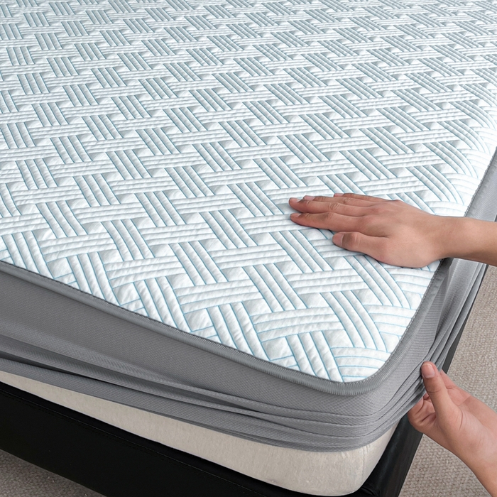 91家纺网 家纺一手货源 找家纺 欧邦 2025新款加厚PE中分子凉感豆豆软席-极简系列 床笠款-极简-蓝