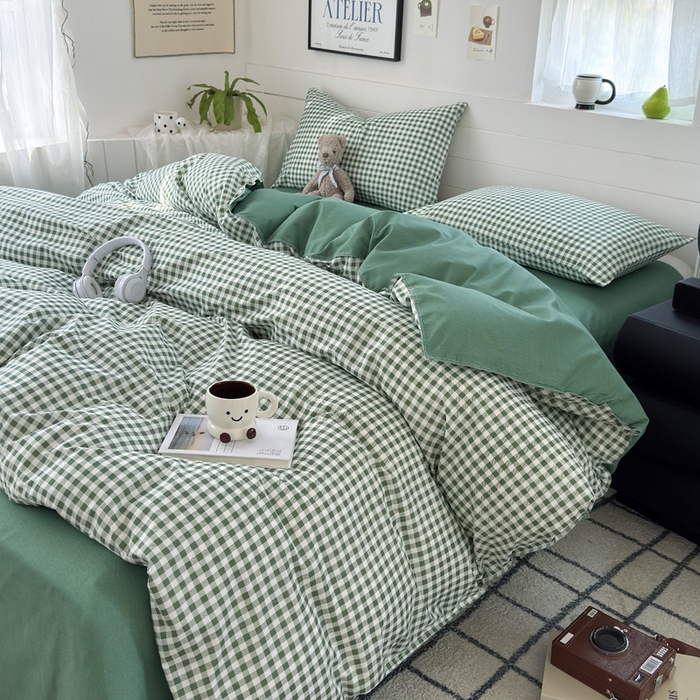 91家纺网 家纺一手货源 找家纺 可可家纺 2025新款印花卡通芦荟棉被套亲肤被罩单件小清新 绿小格