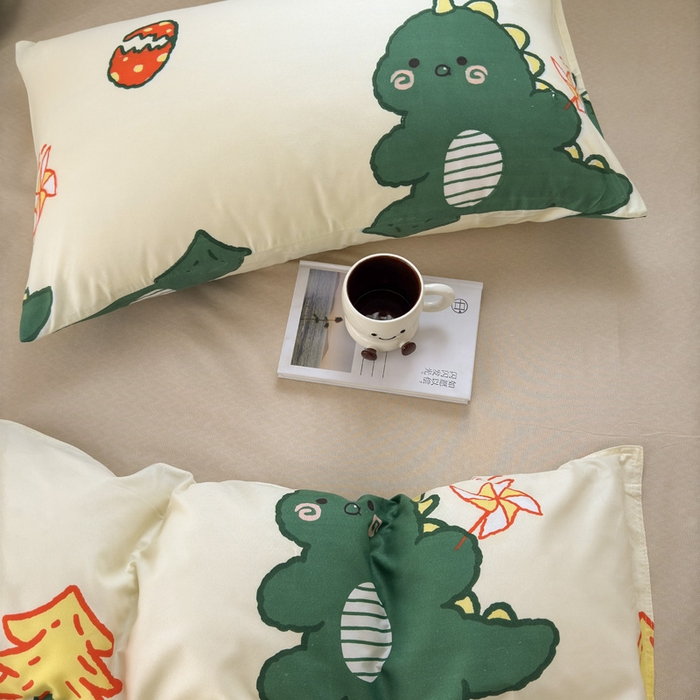 91家纺网 家纺一手货源 找家纺 可可家纺 2025新款印花卡通芦荟棉被套亲肤被罩单件小清新 恐龙宝宝