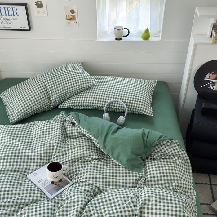 91家纺网 家纺一手货源 找家纺 可可家纺 2025新款印花卡通芦荟棉被套亲肤被罩单件小清新 绿小格