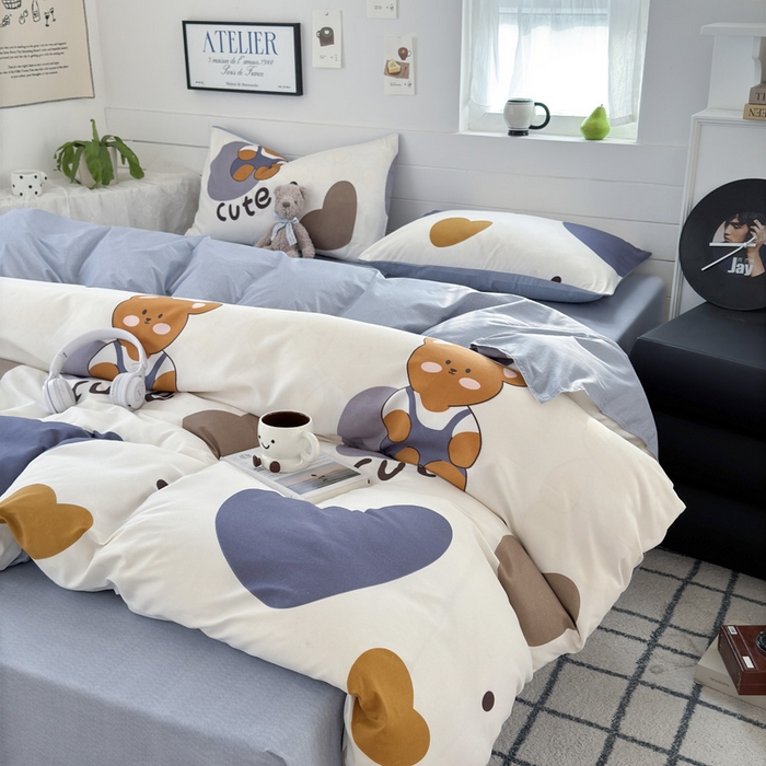 91家纺网 家纺一手货源 找家纺 可可家纺 2025新款印花卡通芦荟棉被套亲肤被罩单件小清新 萌宝小熊