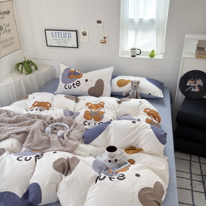 91家纺网 家纺一手货源 找家纺 可可家纺 2025新款印花卡通芦荟棉被套亲肤被罩单件小清新 萌宝小熊