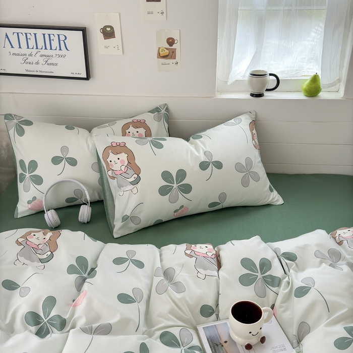 91家纺网 家纺一手货源 找家纺 可可家纺 2025新款印花卡通芦荟棉被套亲肤被罩单件小清新 花园女孩