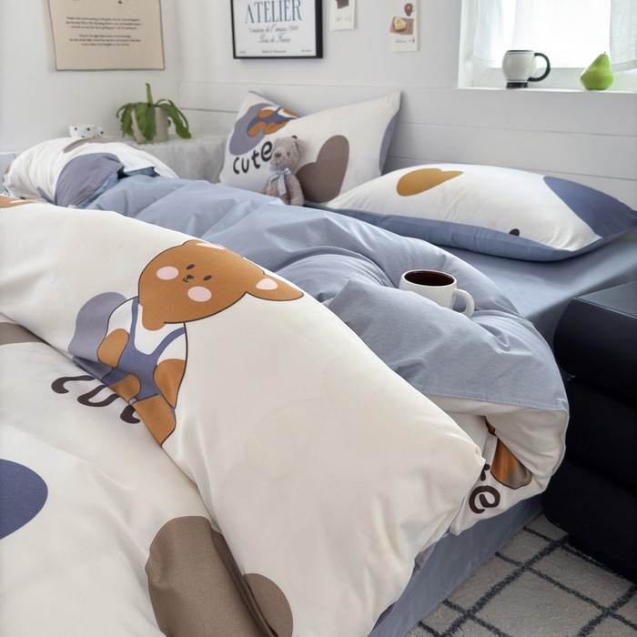 91家纺网 家纺一手货源 找家纺 可可家纺 2025新款印花卡通芦荟棉被套亲肤被罩单件小清新 萌宝小熊