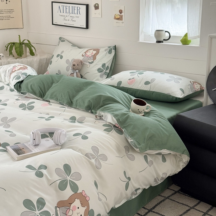 91家纺网 家纺一手货源 找家纺 可可家纺 2025新款印花卡通芦荟棉被套亲肤被罩单件小清新 花园女孩