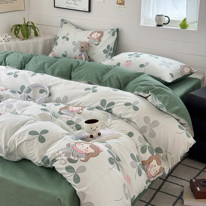 91家纺网 家纺一手货源 找家纺 可可家纺 2025新款印花卡通芦荟棉被套亲肤被罩单件小清新 花园女孩