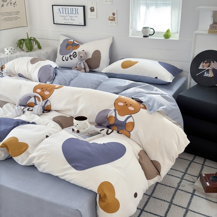 91家纺网 家纺一手货源 找家纺 可可家纺 2025新款印花卡通芦荟棉被套亲肤被罩单件小清新 萌宝小熊