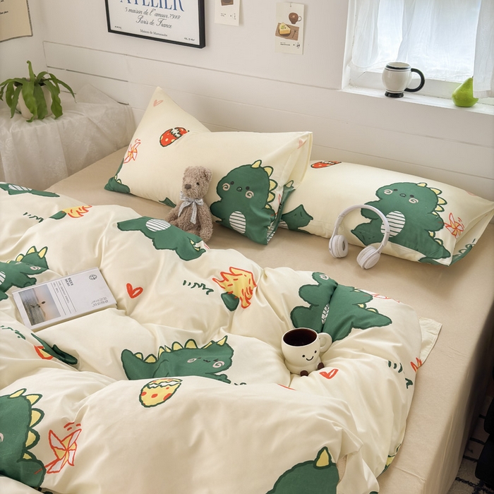 91家纺网 家纺一手货源 找家纺 可可家纺 2025新款印花卡通芦荟棉被套亲肤被罩单件小清新 恐龙宝宝