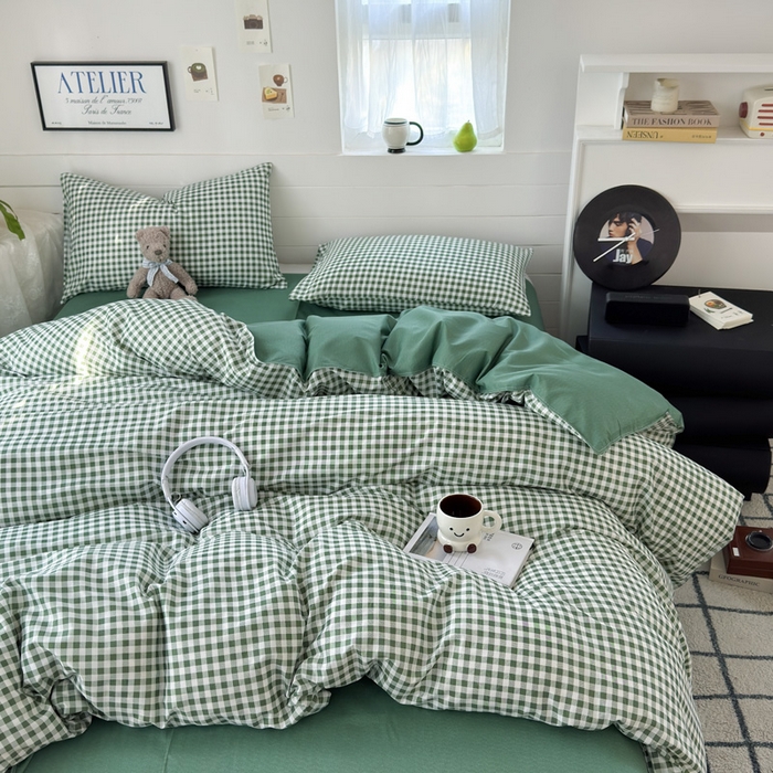 91家纺网 家纺一手货源 找家纺 可可家纺 2025新款印花卡通芦荟棉被套亲肤被罩单件小清新 绿小格