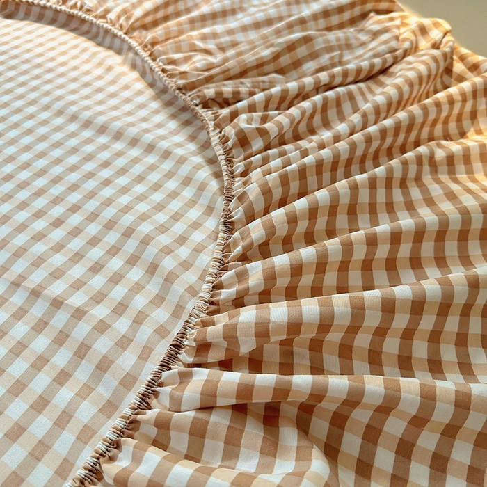 91家纺网 家纺一手货源 找家纺 十一家居 2025新款亲肤裸睡云朵棉水洗棉床笠-洛可系列 豆沙小格