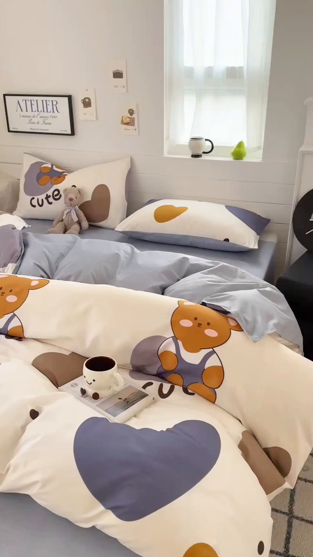 91家纺网 家纺一手货源 找家纺 可可家纺 2025新款印花卡通芦荟棉被套亲肤被罩单件小清新 萌宝小熊