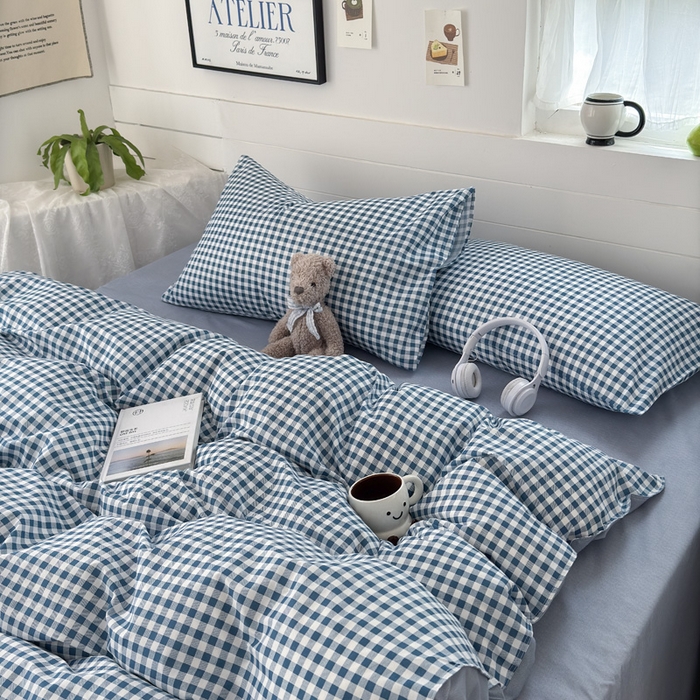 91家纺网 家纺一手货源 找家纺 可可家纺 2025新款印花卡通芦荟棉被套亲肤被罩单件小清新 蓝小格