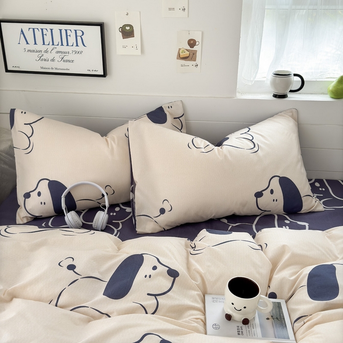 91家纺网 家纺一手货源 找家纺 可可家纺 2025新款印花卡通芦荟棉被套亲肤被罩单件小清新 欢乐小狗