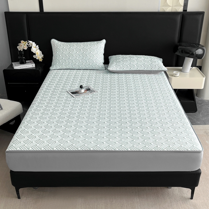 91家纺网 家纺一手货源 找家纺 欧邦 2025新款加厚PE中分子凉感豆豆软席-极简系列 床笠款-极简-绿