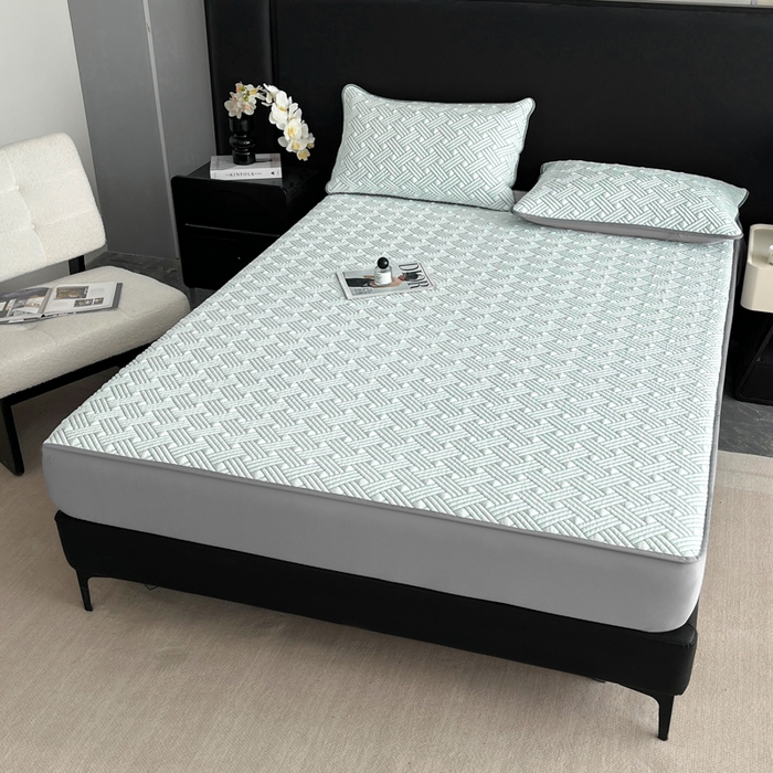 91家纺网 家纺一手货源 找家纺 欧邦 2025新款加厚PE中分子凉感豆豆软席-极简系列 床笠款-极简-绿