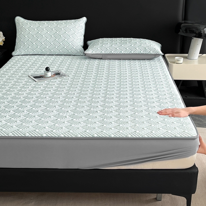 91家纺网 家纺一手货源 找家纺 欧邦 2025新款加厚PE中分子凉感豆豆软席-极简系列 床笠款-极简-绿