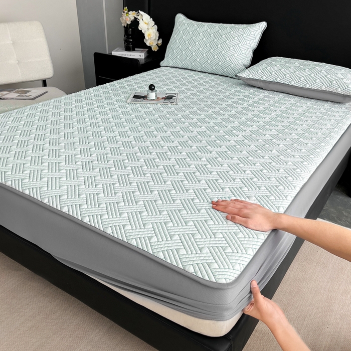 91家纺网 家纺一手货源 找家纺 欧邦 2025新款加厚PE中分子凉感豆豆软席-极简系列 床笠款-极简-绿