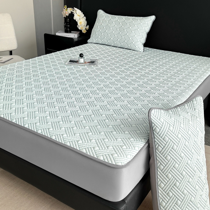 91家纺网 家纺一手货源 找家纺 欧邦 2025新款加厚PE中分子凉感豆豆软席-极简系列 床笠款-极简-绿