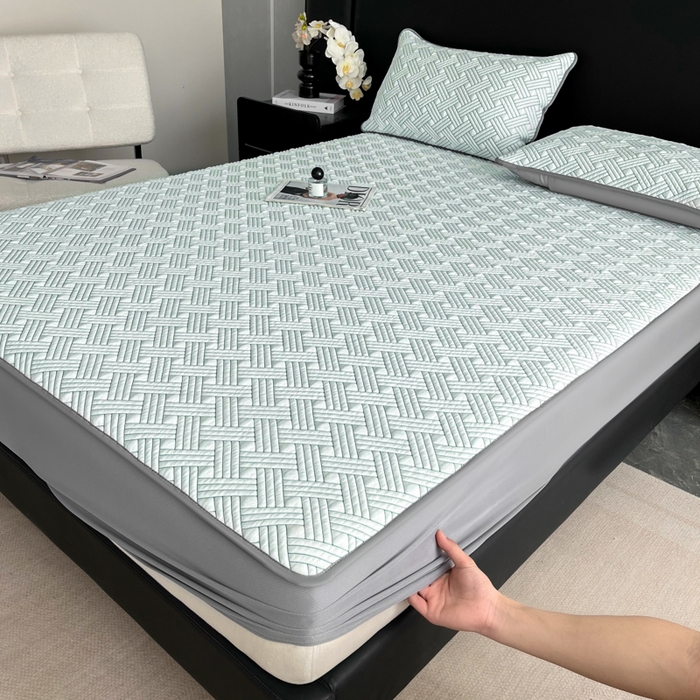 91家纺网 家纺一手货源 找家纺 欧邦 2025新款加厚PE中分子凉感豆豆软席-极简系列 床笠款-极简-绿