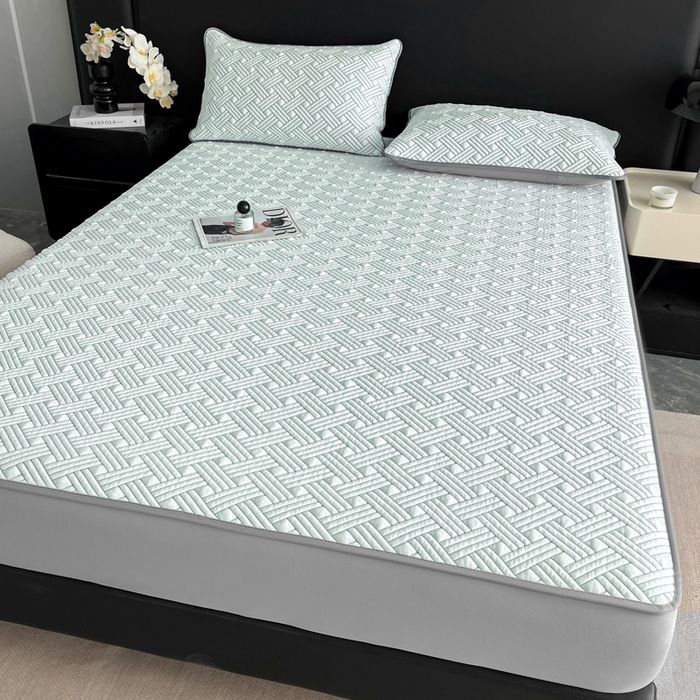 91家纺网 家纺一手货源 找家纺 欧邦 2025新款加厚PE中分子凉感豆豆软席-极简系列 床笠款-极简-绿