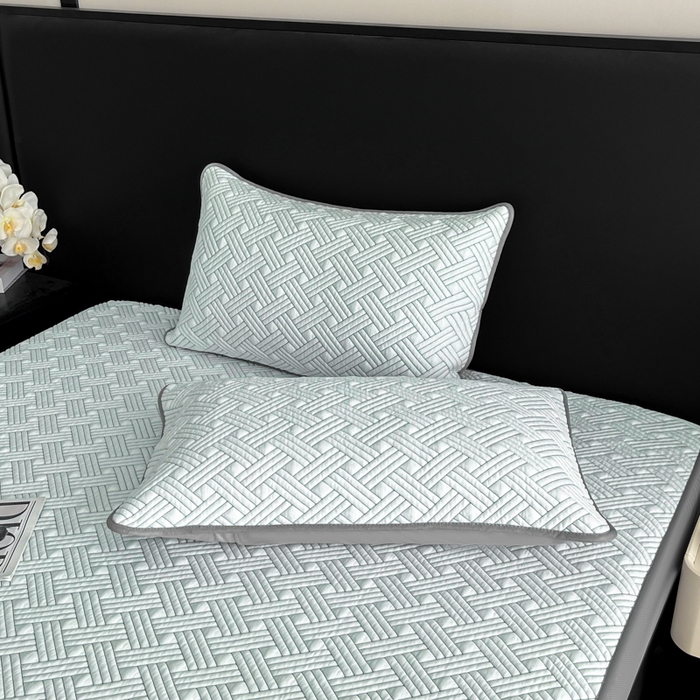 91家纺网 家纺一手货源 找家纺 欧邦 2025新款加厚PE中分子凉感豆豆软席-极简系列 床笠款-极简-绿