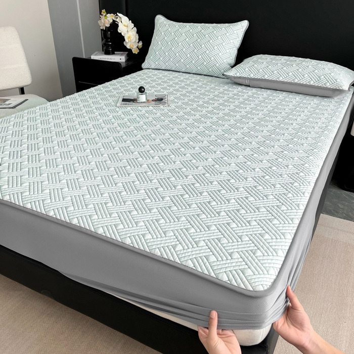 91家纺网 家纺一手货源 找家纺 欧邦 2025新款加厚PE中分子凉感豆豆软席-极简系列 床笠款-极简-绿