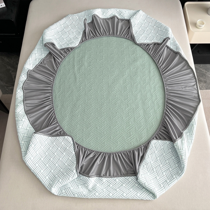 91家纺网 家纺一手货源 找家纺 欧邦 2025新款加厚PE中分子凉感豆豆软席-极简系列 床笠款-极简-绿