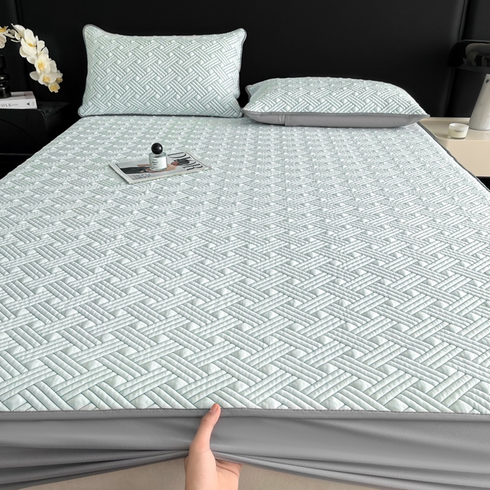 91家纺网 家纺一手货源 找家纺 欧邦 2025新款加厚PE中分子凉感豆豆软席-极简系列 床笠款-极简-绿