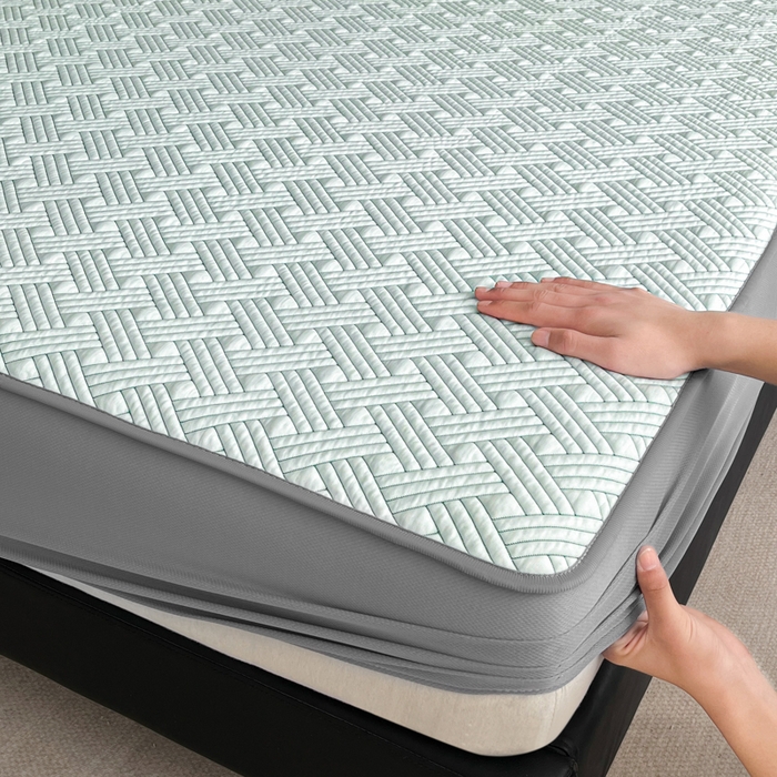 91家纺网 家纺一手货源 找家纺 欧邦 2025新款加厚PE中分子凉感豆豆软席-极简系列 床笠款-极简-绿