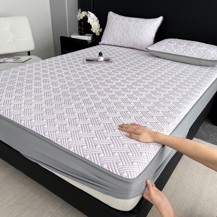 91家纺网 家纺一手货源 找家纺 欧邦 2025新款加厚PE中分子凉感豆豆软席-极简系列 床笠款-极简-紫