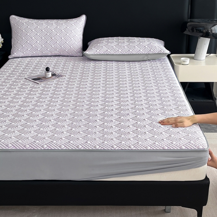 91家纺网 家纺一手货源 找家纺 欧邦 2025新款加厚PE中分子凉感豆豆软席-极简系列 床笠款-极简-紫