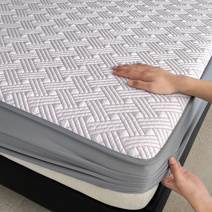 91家纺网 家纺一手货源 找家纺 欧邦 2025新款加厚PE中分子凉感豆豆软席-极简系列 床笠款-极简-紫