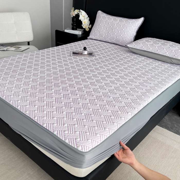 91家纺网 家纺一手货源 找家纺 欧邦 2025新款加厚PE中分子凉感豆豆软席-极简系列 床笠款-极简-紫