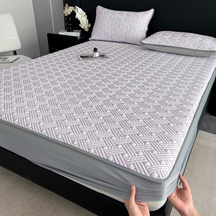 91家纺网 家纺一手货源 找家纺 欧邦 2025新款加厚PE中分子凉感豆豆软席-极简系列 床笠款-极简-紫