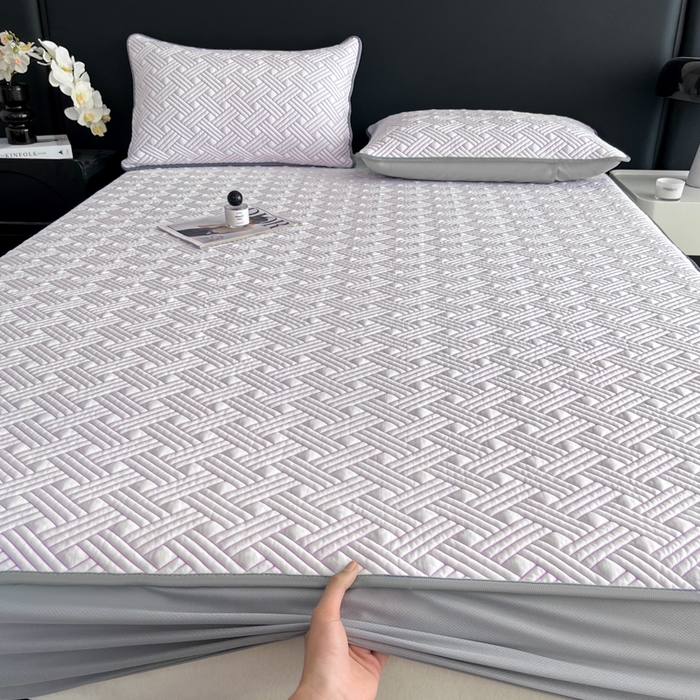 91家纺网 家纺一手货源 找家纺 欧邦 2025新款加厚PE中分子凉感豆豆软席-极简系列 床笠款-极简-紫